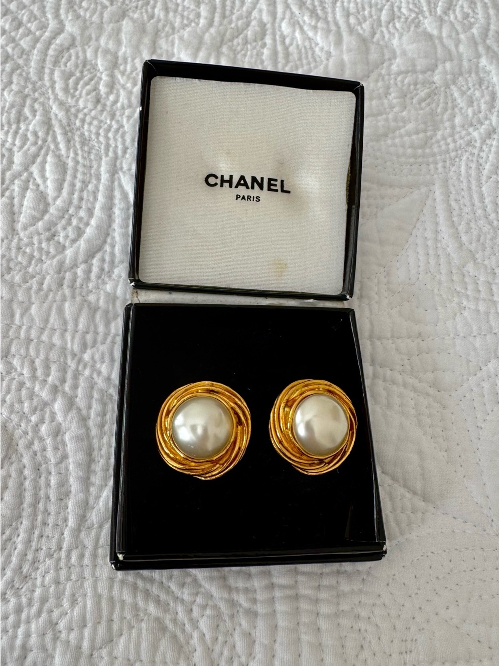 CHANEL Gold and Ivory Faux Pearl Clip-On Earrings